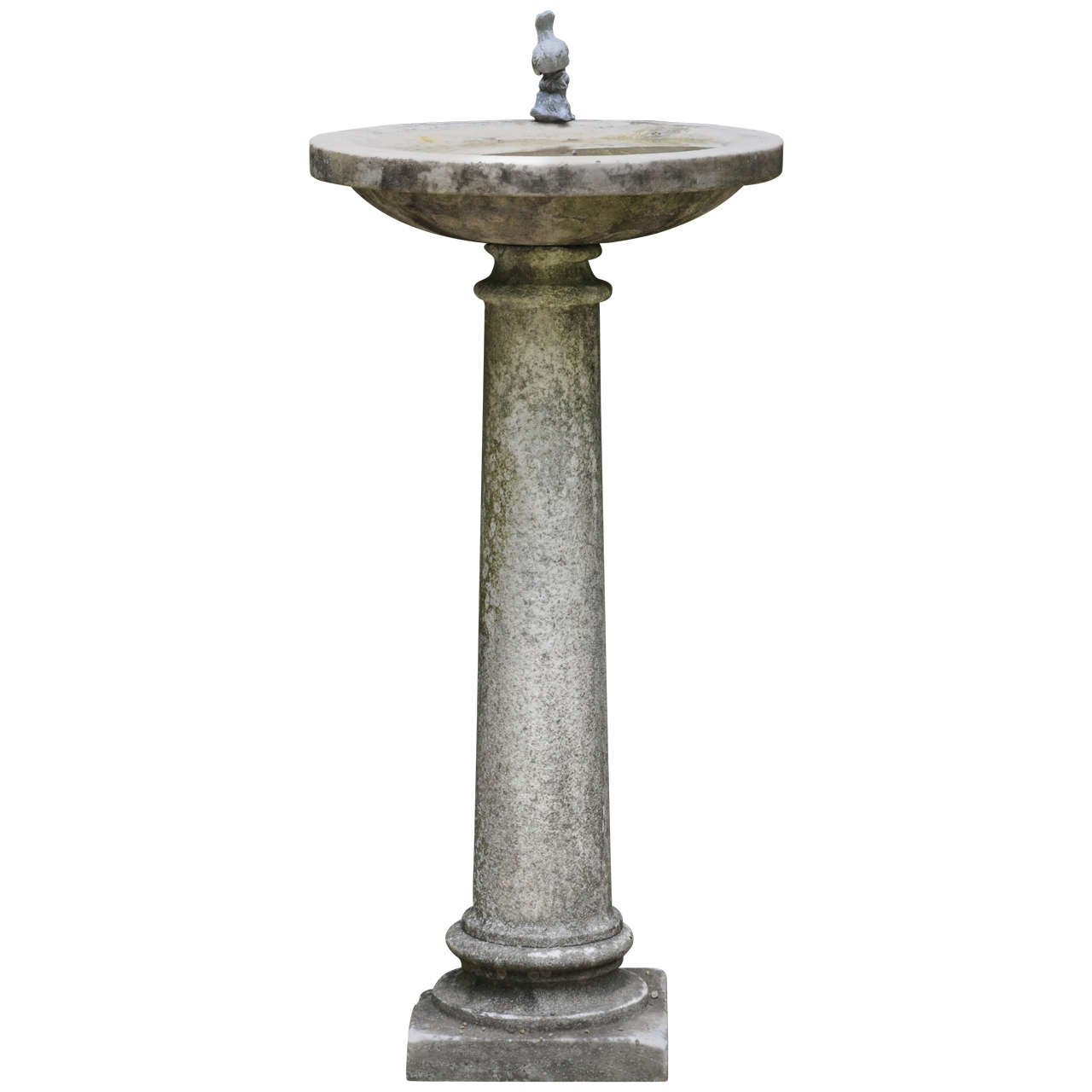 English White Marble Bird Bath with Lead Bird Mount, circa 1900 at 1stDibs