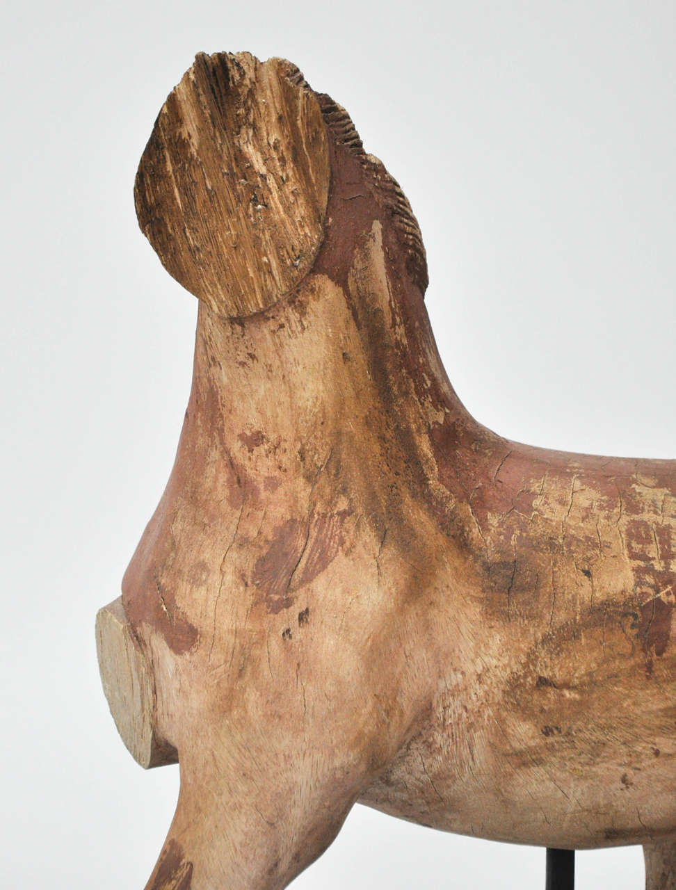 Carved 20th Century French Mounted Wooden Horse Fragment