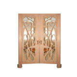 Pair of Large Armoires With Carved Mirrored Doors