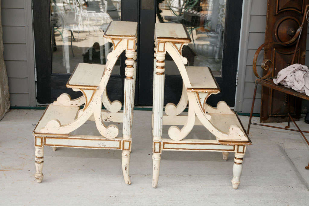 Pair of Painted Library Step Stools.  Great to use as plant stand or side tables. <br />
<br />
keywords:  step ladder.