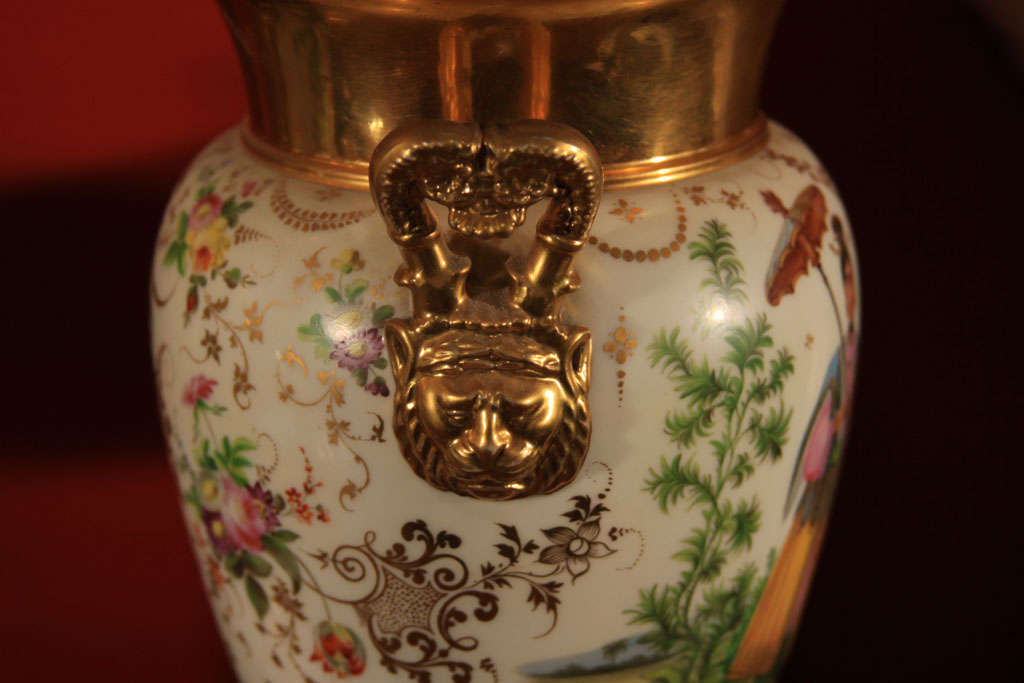 Painted Porcelain and Gilt Urns For Sale 1