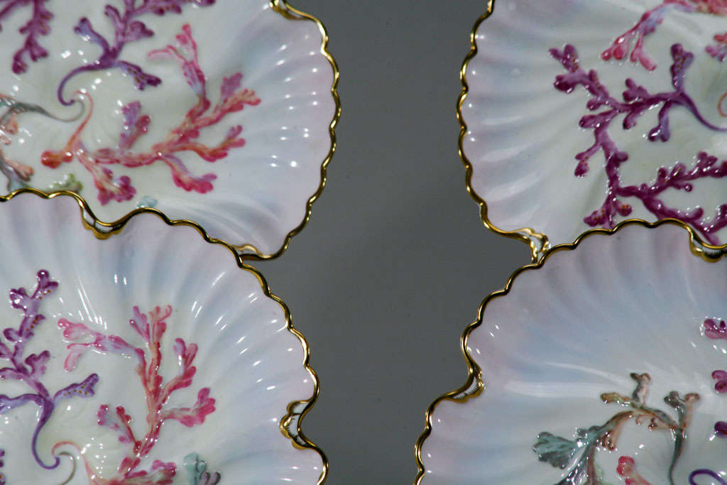 Set of Six Spode Oyster Plates, Pink, Lavender & Gold-Made for Tiffany's In Excellent Condition For Sale In Great Barrington, MA