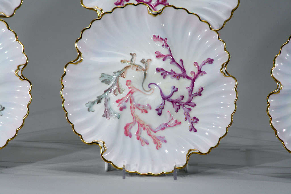 Set of Six Spode Oyster Plates, Pink, Lavender & Gold-Made for Tiffany's For Sale 1