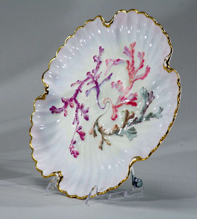 Set of Six Spode Oyster Plates, Pink, Lavender & Gold-Made for Tiffany's For Sale 2
