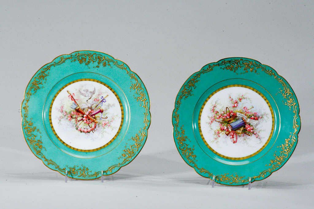 Sevres Hand Painted Cabinet Plates, Artist Signed In Excellent Condition For Sale In Great Barrington, MA