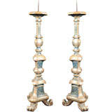 Pair of Silvergilt and Faux Marb Painted Pricket Sticks