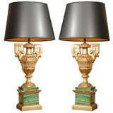 Pair of French carved giltwood urns wired as lamps