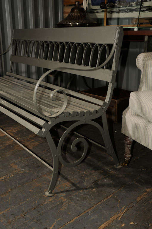 French Painted Metal and Wood Garden Bench