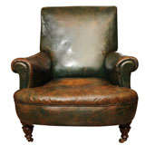 Green Leather French Club Chair circa 1920's