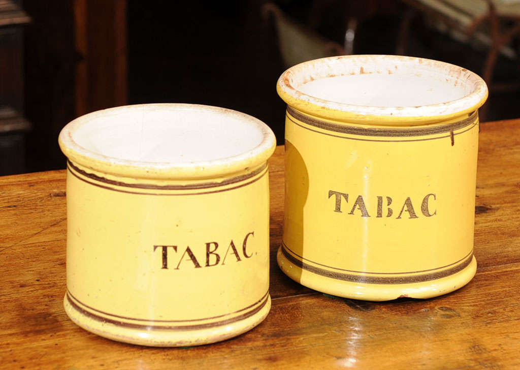 Pair of Yellow Glazed Ceramic "Tabac" Jars