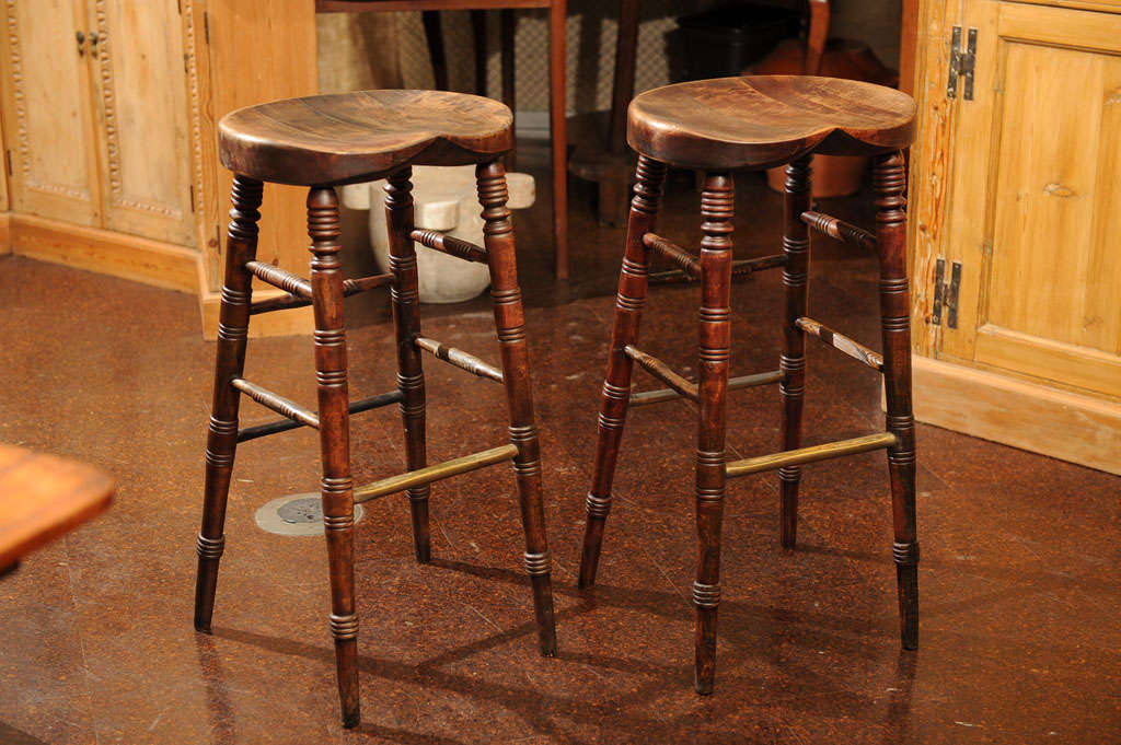 Pair of Elmwood Bar Stools, English circa 1880