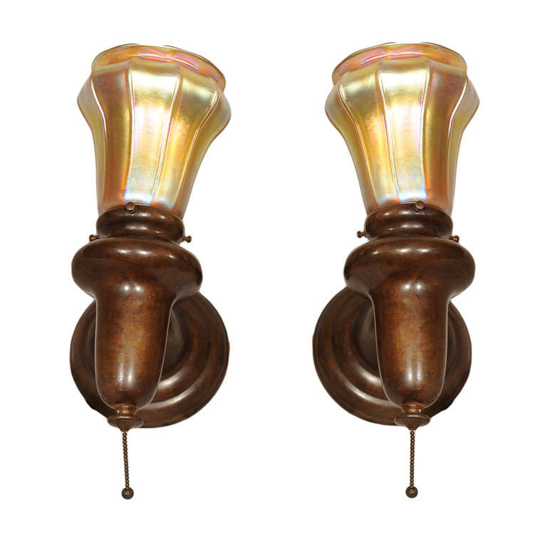 Pair of Sconces with Steuben Glass