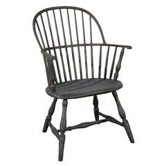 19thc Early Black Knuckle Arm Windsor Chair From N.E.