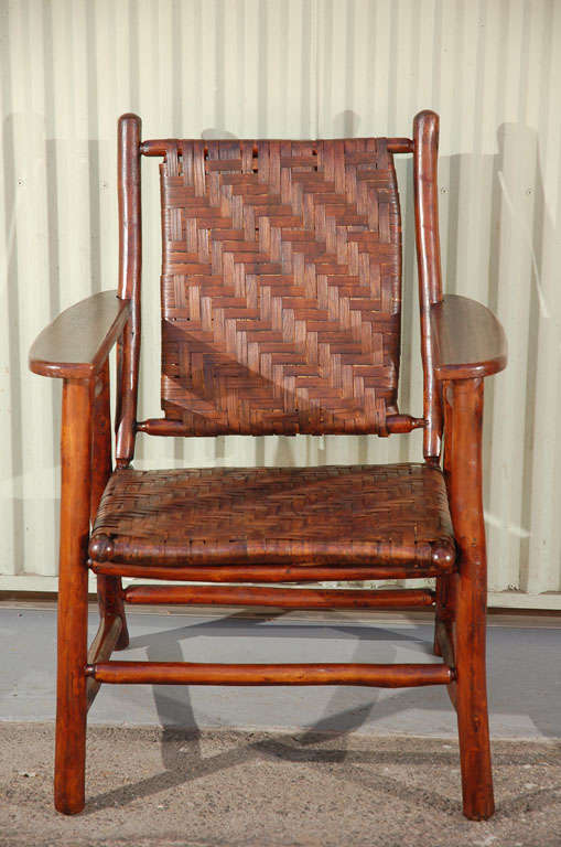 American Signed Old Hickory Camp Chair In Original Old Surface & Caning