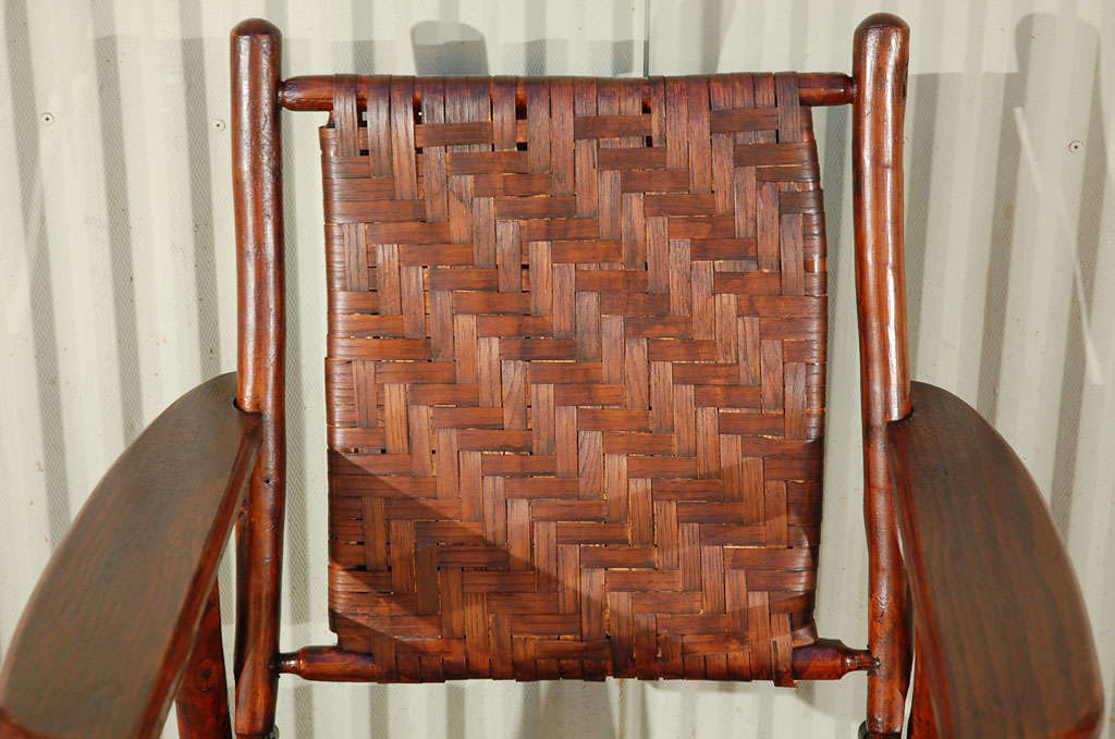 Mid-20th Century Signed Old Hickory Camp Chair In Original Old Surface & Caning