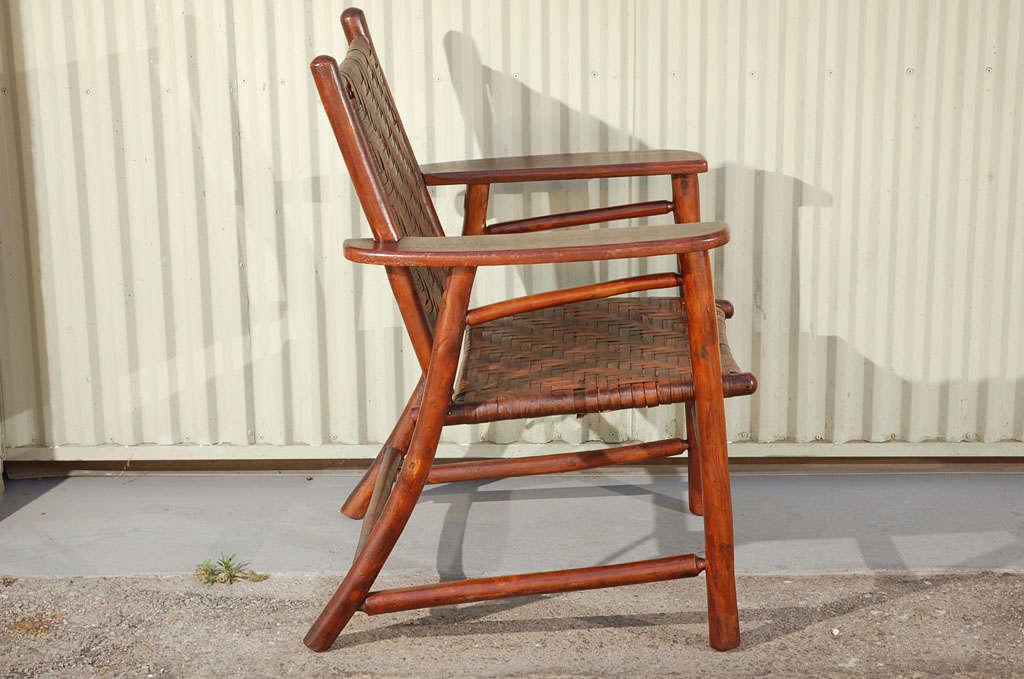 Signed Old Hickory Camp Chair In Original Old Surface & Caning 2