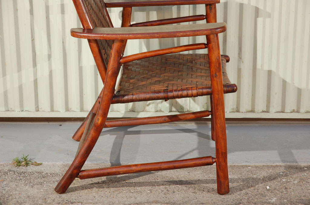 Signed Old Hickory Camp Chair In Original Old Surface & Caning 3
