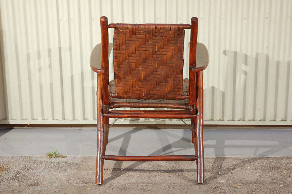 Signed Old Hickory Camp Chair In Original Old Surface & Caning 4