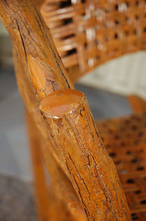 20th Century Pair Of Signed Old Hickory Rocking Chairs In Old Mustard Surface