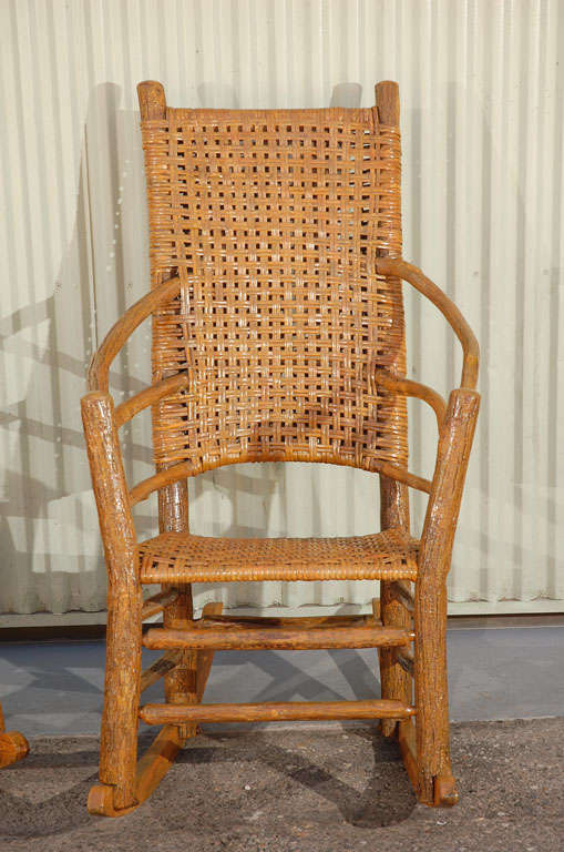Pair Of Signed Old Hickory Rocking Chairs In Old Mustard Surface 2