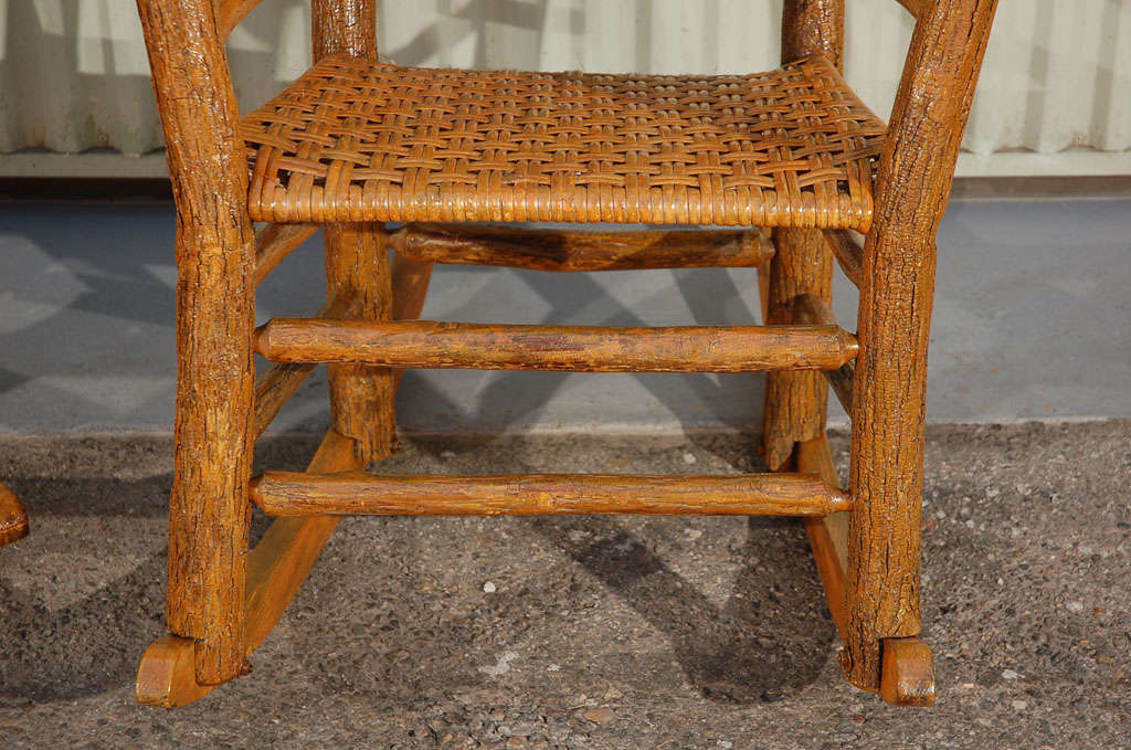 Pair Of Signed Old Hickory Rocking Chairs In Old Mustard Surface 4