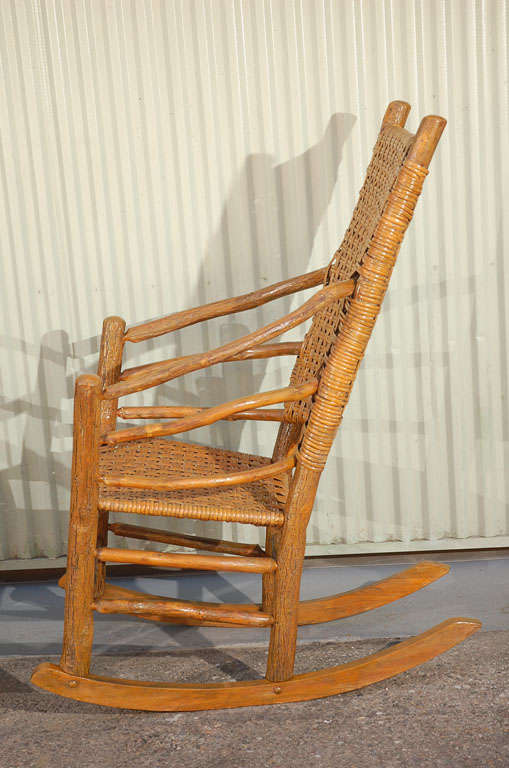 Pair Of Signed Old Hickory Rocking Chairs In Old Mustard Surface 5