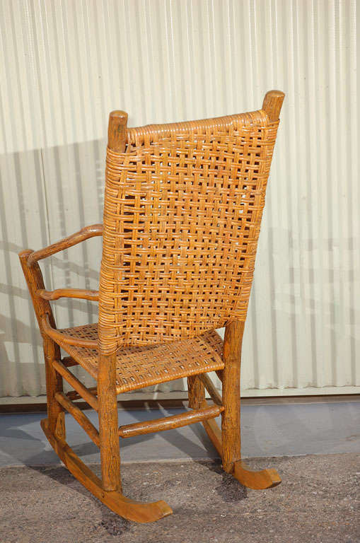 Pair Of Signed Old Hickory Rocking Chairs In Old Mustard Surface 6