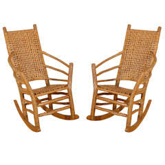 Antique Pair Of Signed Old Hickory Rocking Chairs In Old Mustard Surface