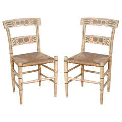 Antique Pair Of Fantastic Early Original Painted Side Chairs Folky Paint