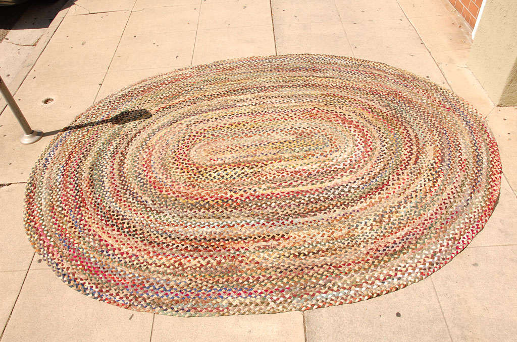 American 1930's Oval Hand Braided South West Colors 8 1/2 X 12 Rug