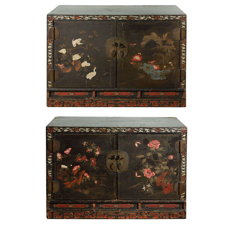 Pair of painted Korean Tansus