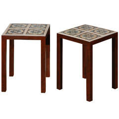 Pair of Blue Tile Top Tables