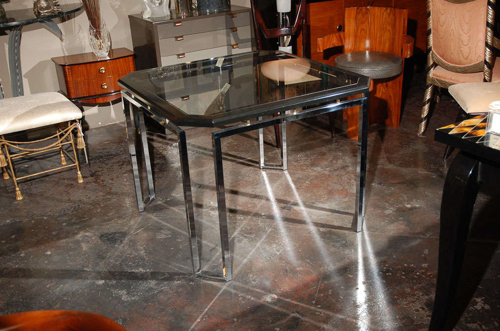 Modernist Chrome & Black Lacquer Dining/Game Table