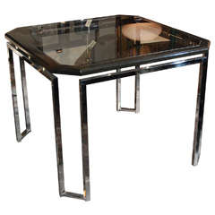 Modernist Chrome & Black Lacquer Dining/Game Table