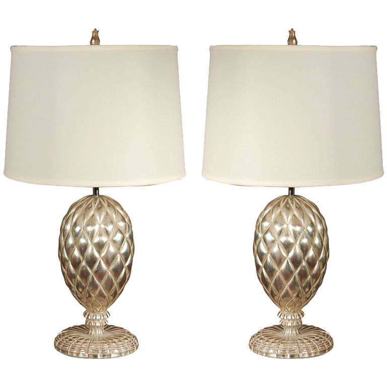 Pair of York White Gold Leafed Lamps by Bryan Cox