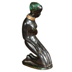 Art Deco Black Glazed Ceramic Figure
