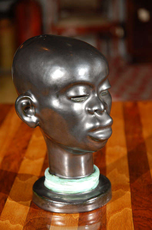 Art Deco Black Glazed Bust