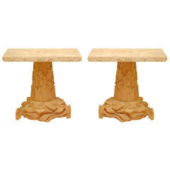 A Pair of Carved Serge Roche Style Palm Frond Console Tables A Pair of Carved Serge Roche Style Palm Frond Console Tables