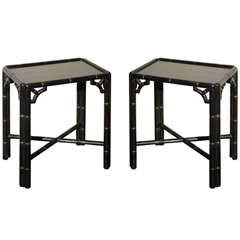 Pair of Ebonized and Parcel Gilt Faux Bamboo End Tables