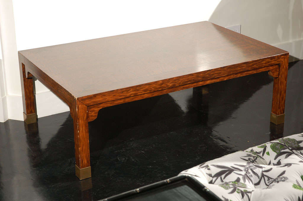 Faux Grained Wood Chinese Low Table With Brass Cap Legs