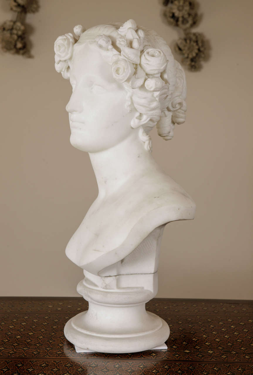 White Marble Bust of Flora Circa 1830 For Sale 1