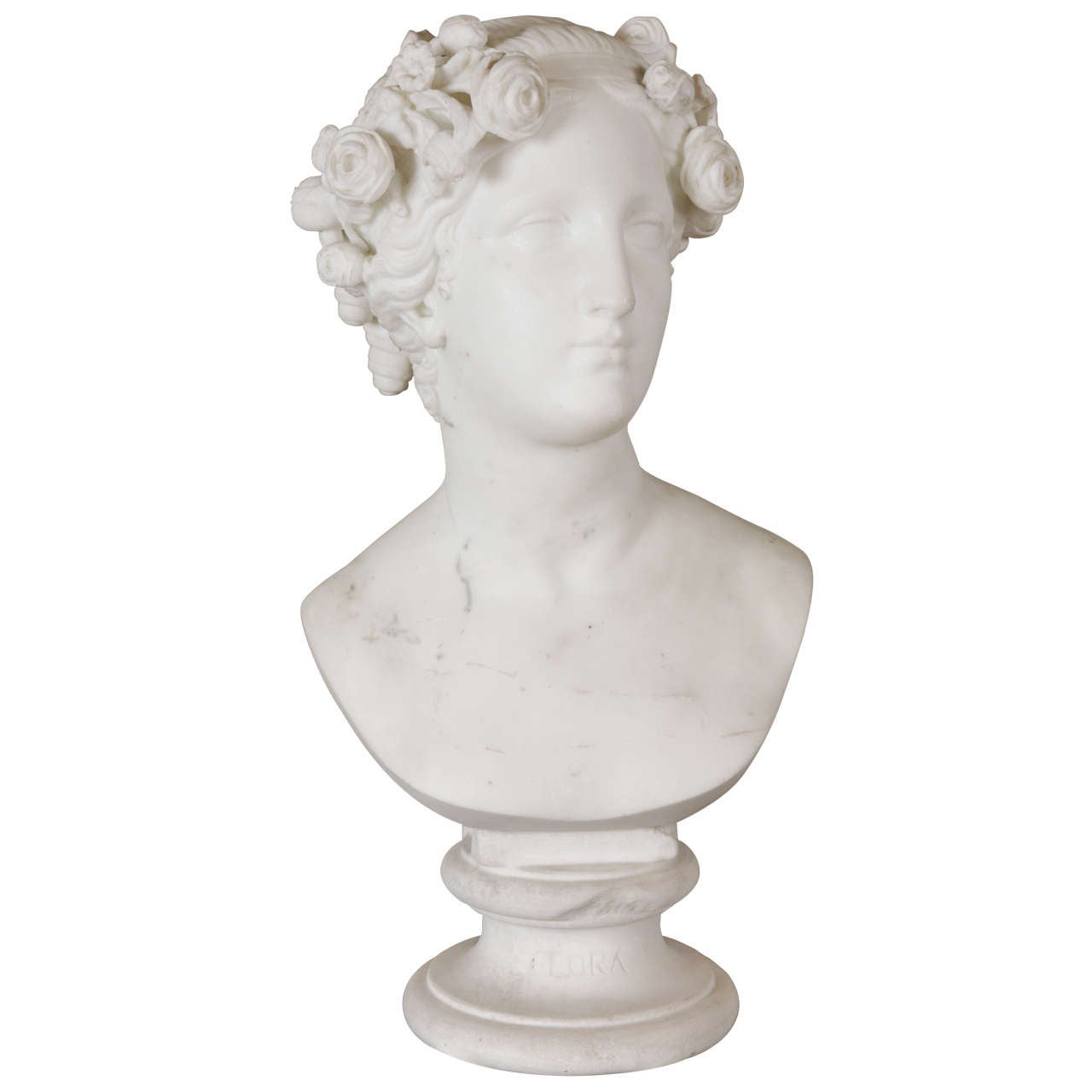 White Marble Bust of Flora Circa 1830 For Sale