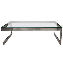 Mid-Century American Graphic Chrome & Glass Coffee Table