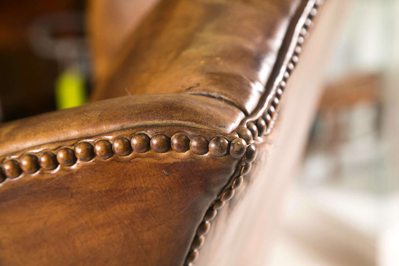 Late 19th C Leather Wingback Chair with Ball and Claw Feet In Excellent Condition In Stamford, CT