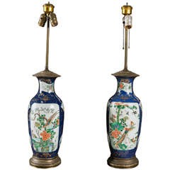 19th Century Famille Verte Porcelain Chinese Lamps