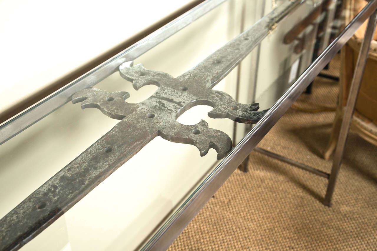 Metal 19th C English Church Hinge Polished Steel Sofa Table