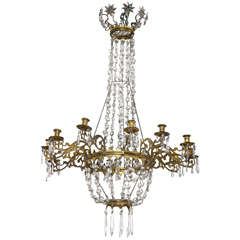 19th C 12 Arm Crystal and Bronze Chandelier