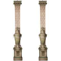 1940's Faux Painted Columns with Attached Faux Painted Urns