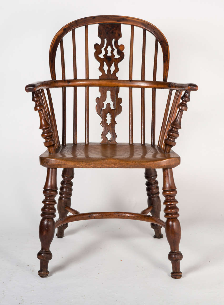 English low back Windsor chair in yew wood.