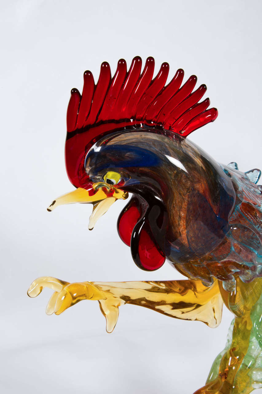 Late 20th Century 20th Century Italian Rooster in Murano Glass For Sale